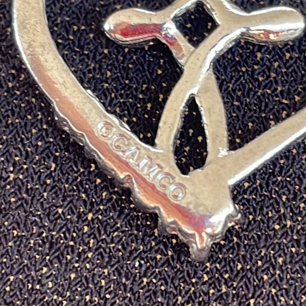 April Birthstones Heart & Cross Silver Pendant Signed CAMCO Vintage Jewelry - Picture 7 of 7